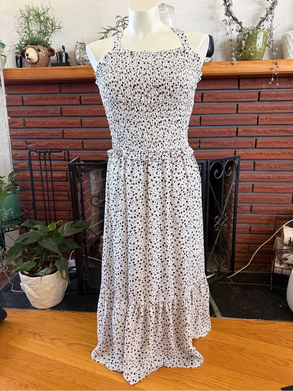 Sienna Sky White & Black Floral Smocked Maxi Dress